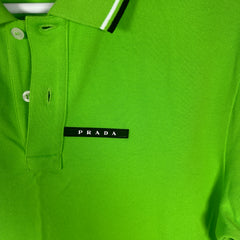 Prada Neon Green Block Logo Polo Shirt Size L