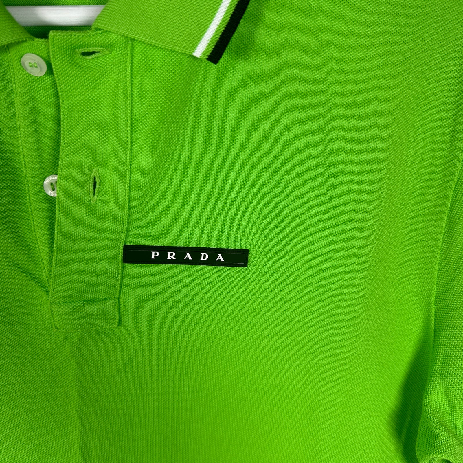 Prada Neon Green Block Logo Polo Shirt Size L