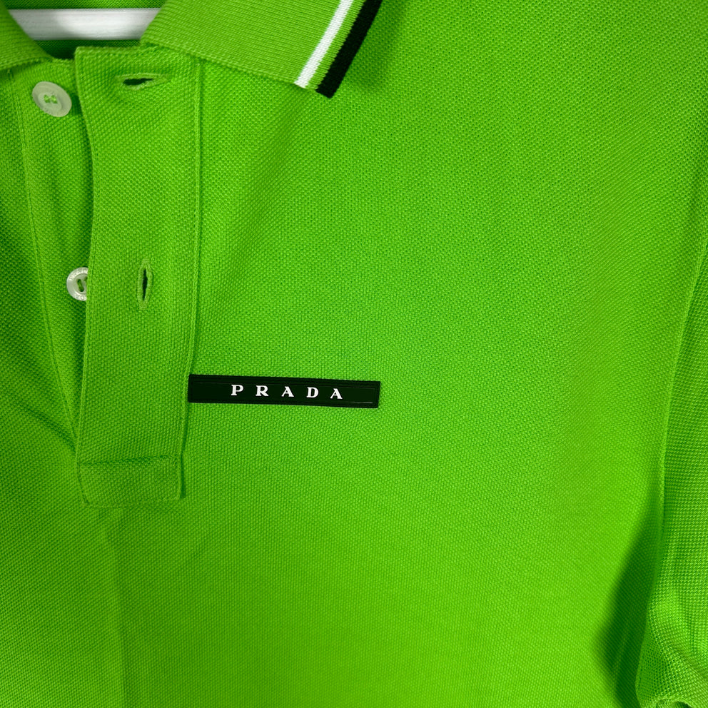 Prada Neon Green Block Logo Polo Shirt Size L