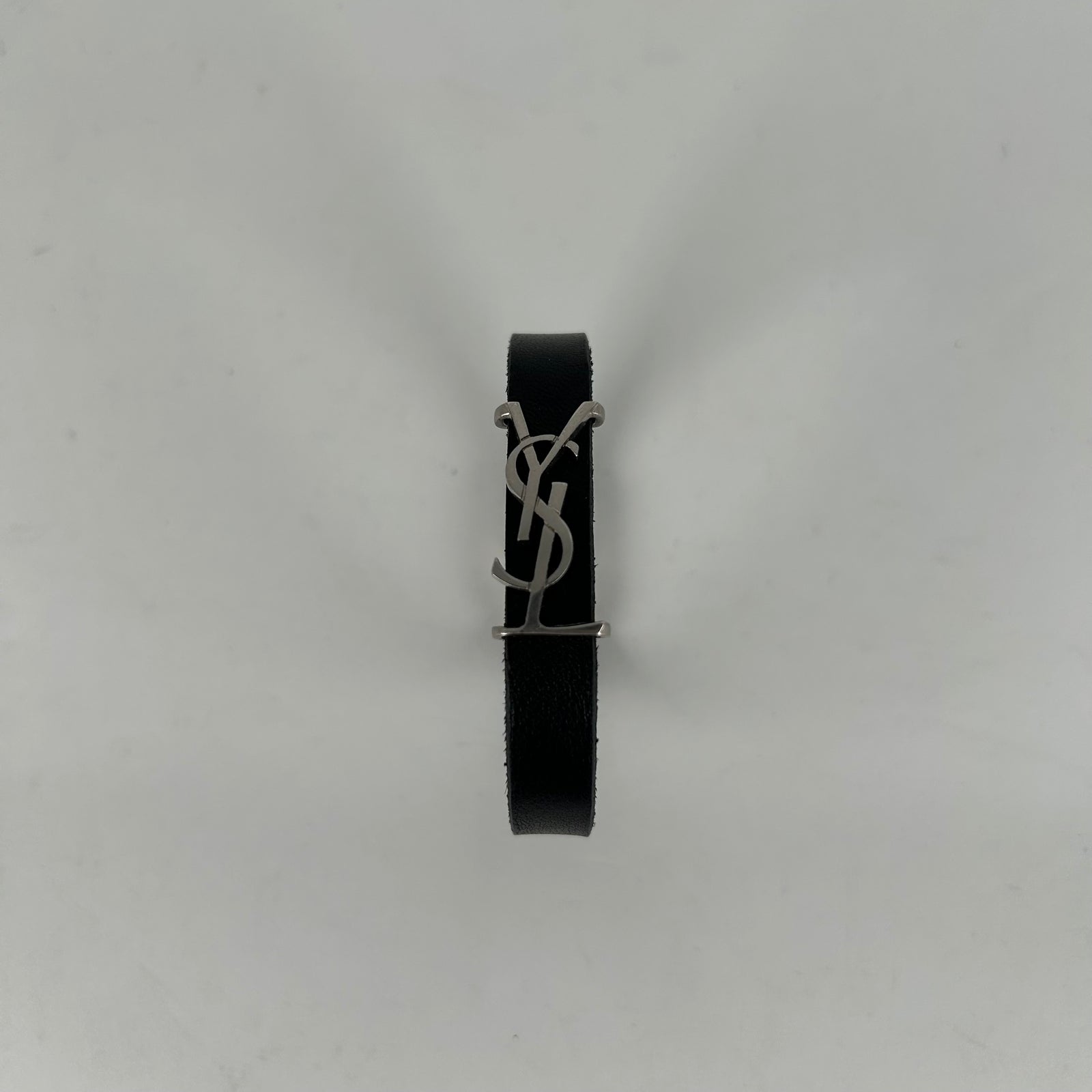 Saint Laurent Black 'YSL' Leather Bracelet