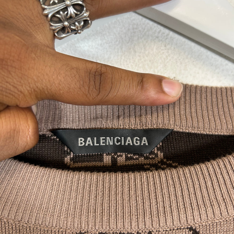 Balenciaga Brown BB Logo Knit Sweater Size XL