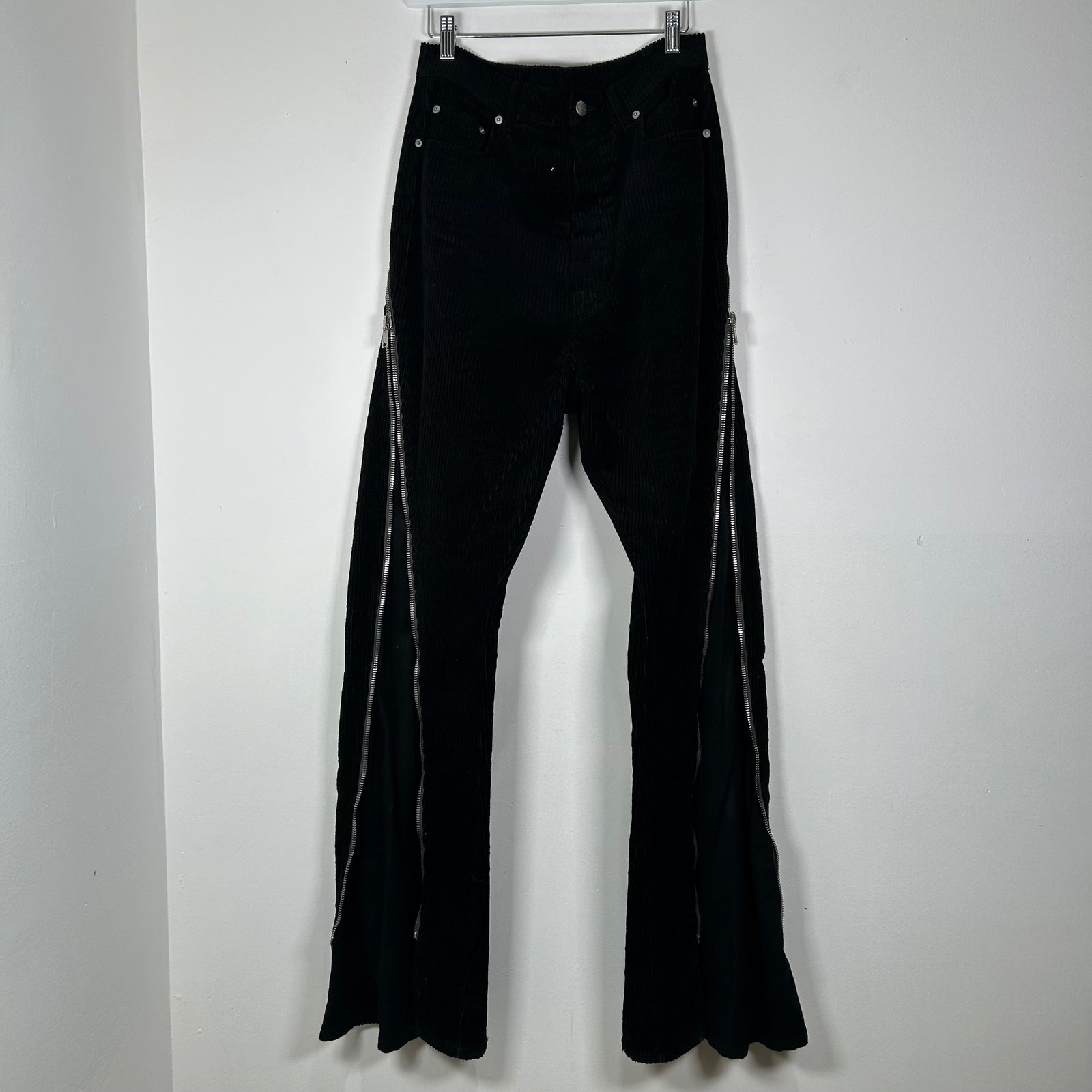 Rick Owens Bolan Banana Black Corduroy Wide-Leg Pants Size 30