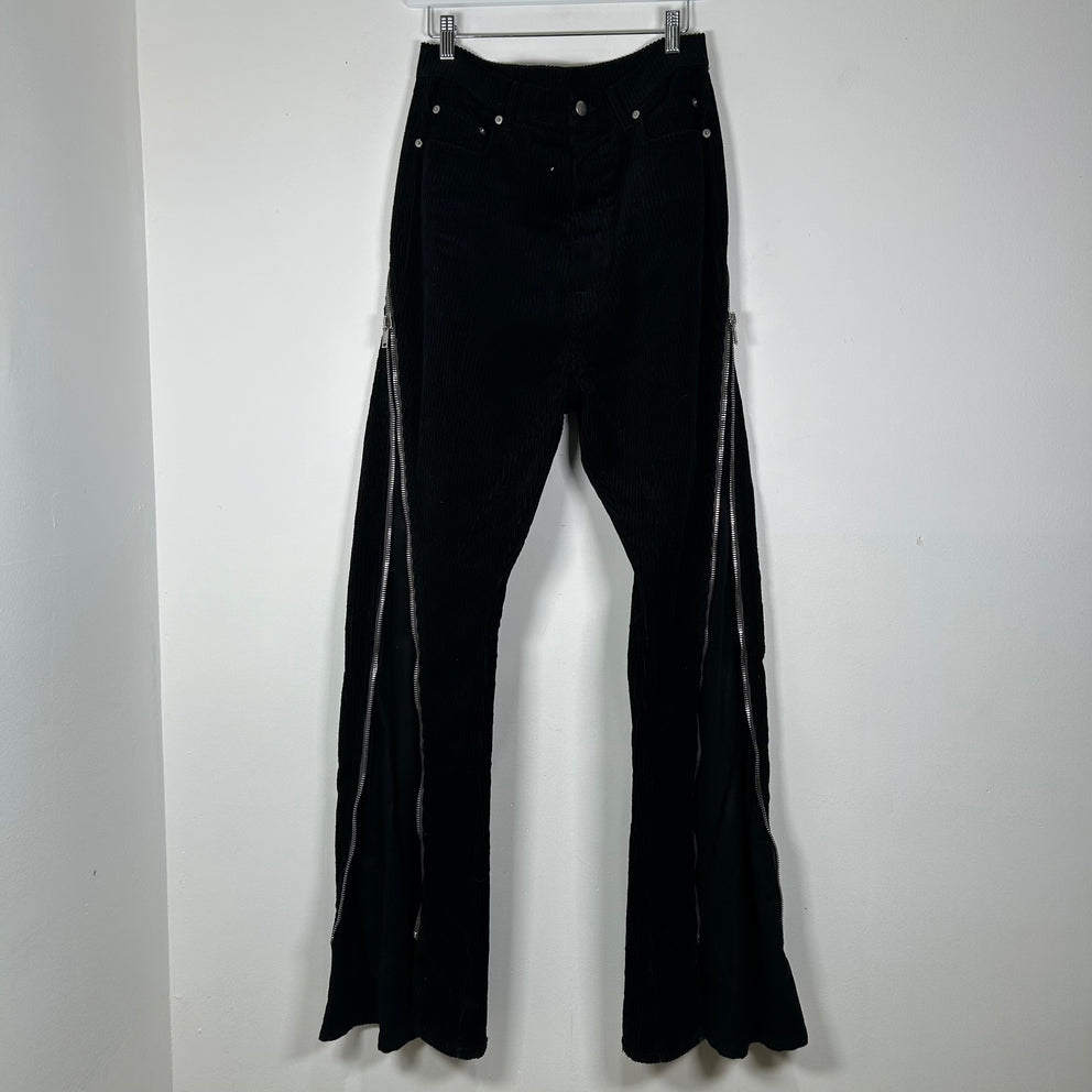 Rick Owens Bolan Banana Black Corduroy Wide-Leg Pants Size 30