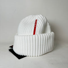 Prada White Wool Knitted Beanie Size XL
