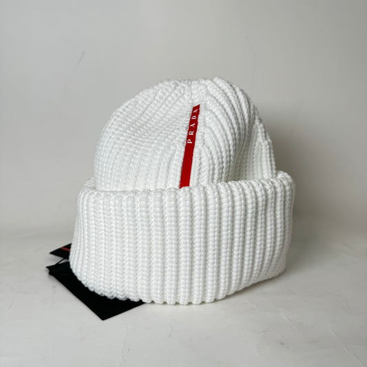 Prada White Wool Knitted Beanie Size XL