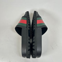 Gucci Black Rubber Web Slide Sandal Size GG 9