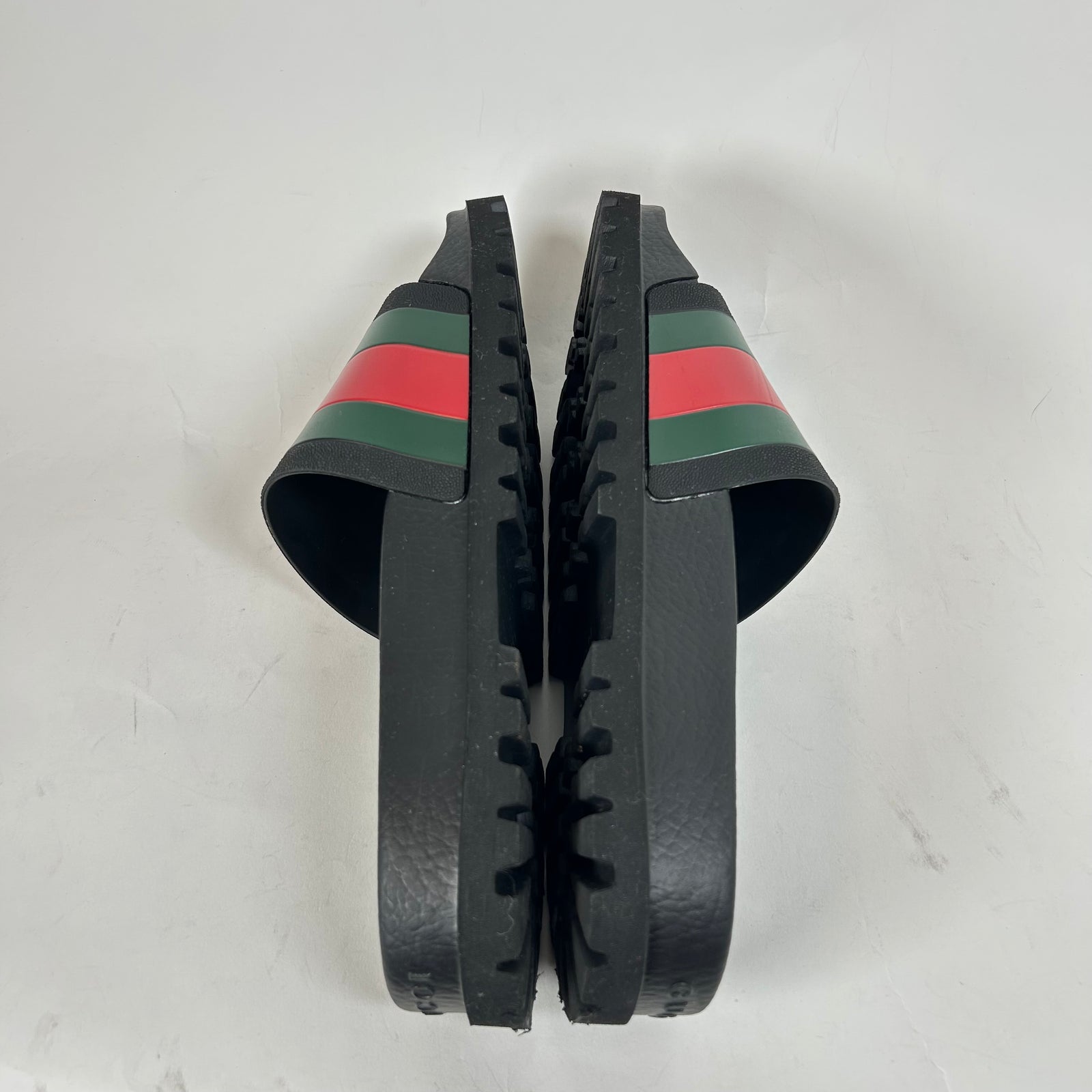 Gucci Black Rubber Web Slide Sandal Size GG 9