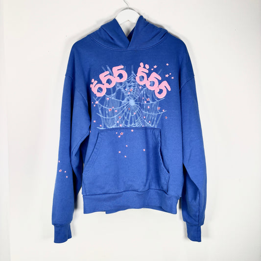 Sp5der Blue '555' Graphic Hoodie Size M