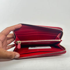 Prada Red Saffiano Zip Around Wallet