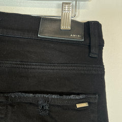 Amiri MX1 Black Metallic Silver Patch Skinny Jeans Size 32