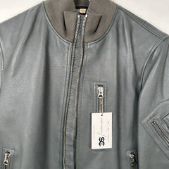 Burberry Dark Steel Leather Bomber Jacket Size 48