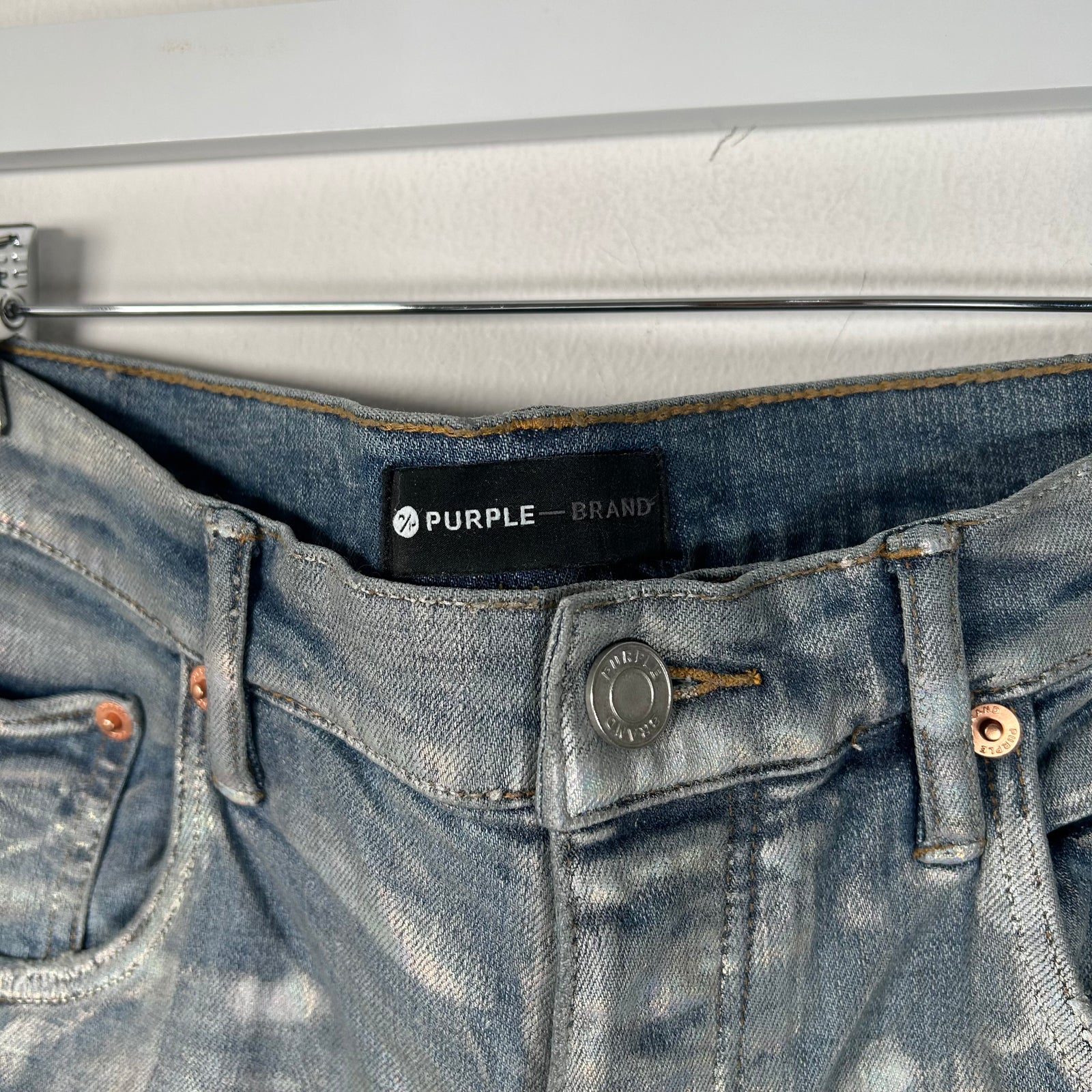 Purple Iridescent Waxed Denim Shorts Size 34