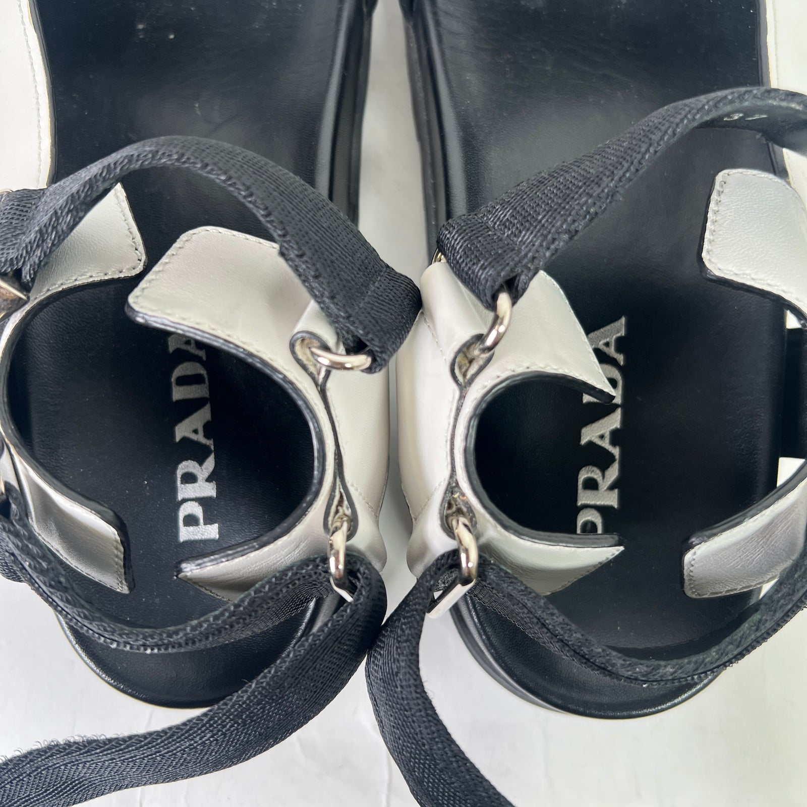 Prada Two-Tone Buckle Flat Sandals