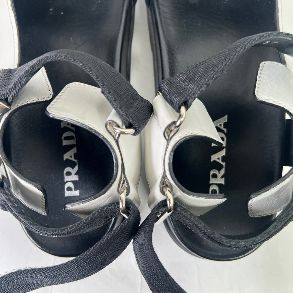 Prada Two-Tone Buckle Flat Sandals