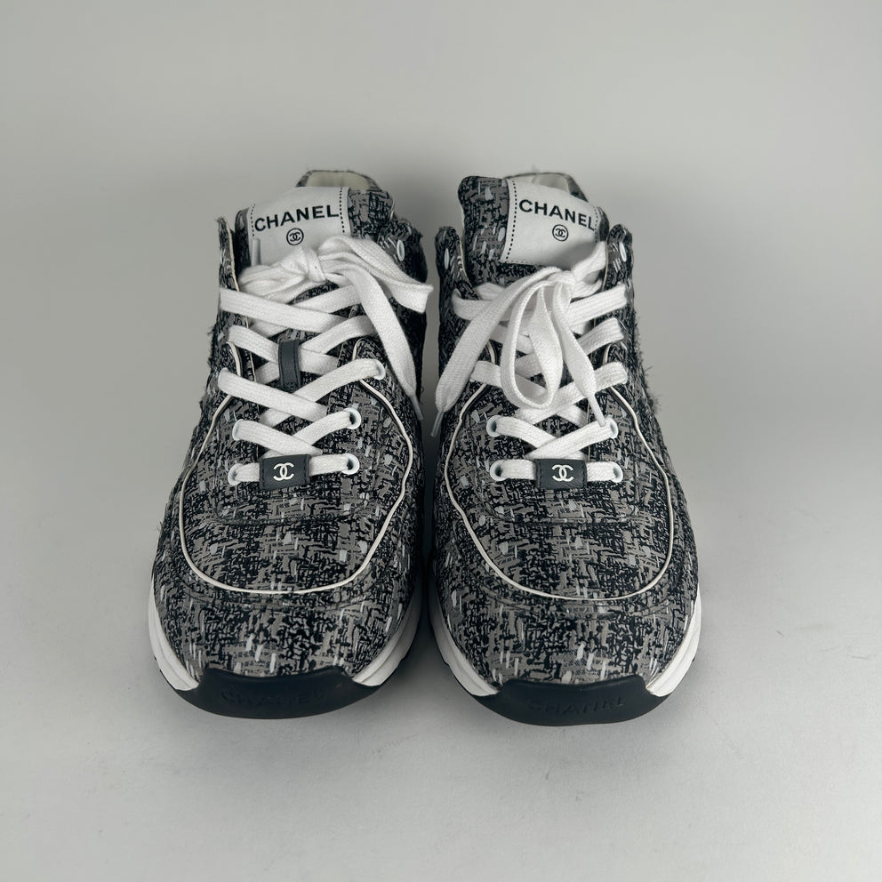 Chanel Tweed Technical Knit Interlocking CC Trainer Size 45