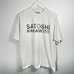 Satoshi Nakamoto White Studded Logo Graphic T-Shirt Size L