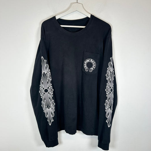 Chrome Hearts Black Horseshoe Floral Longsleeve Size XL
