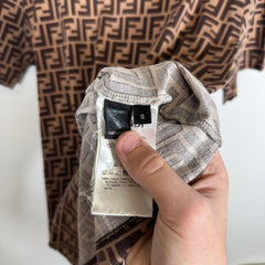 Fendi Brown All Over Monogram Logo Tee Size S