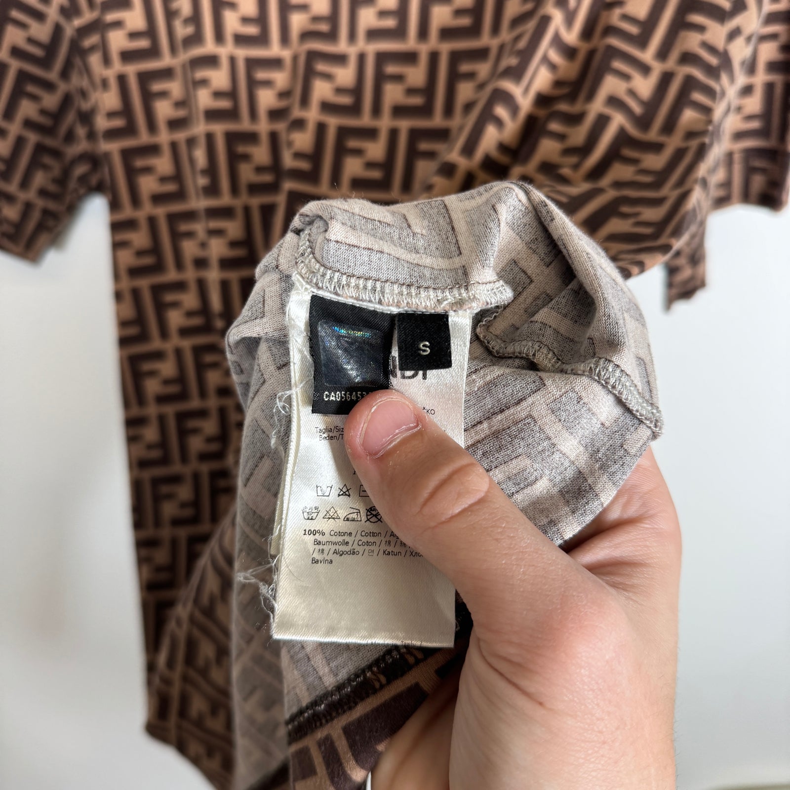Fendi Brown All Over Monogram Logo Tee Size S