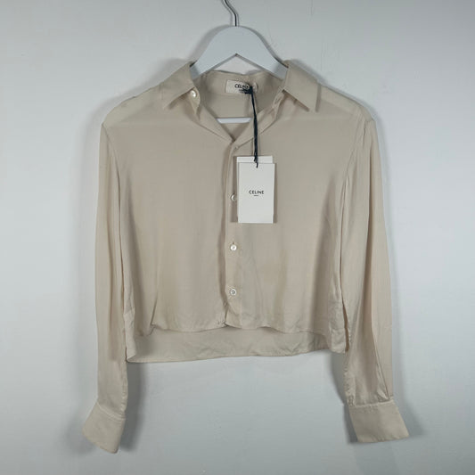 Celine Silk Cropped Button Up Shirt Size XS