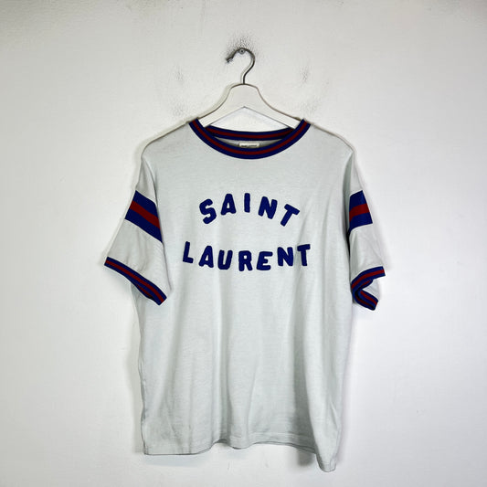 Saint Laurent Paris Dirty Ecru/Blue Vintage Sport Logo T-Shirt Size M