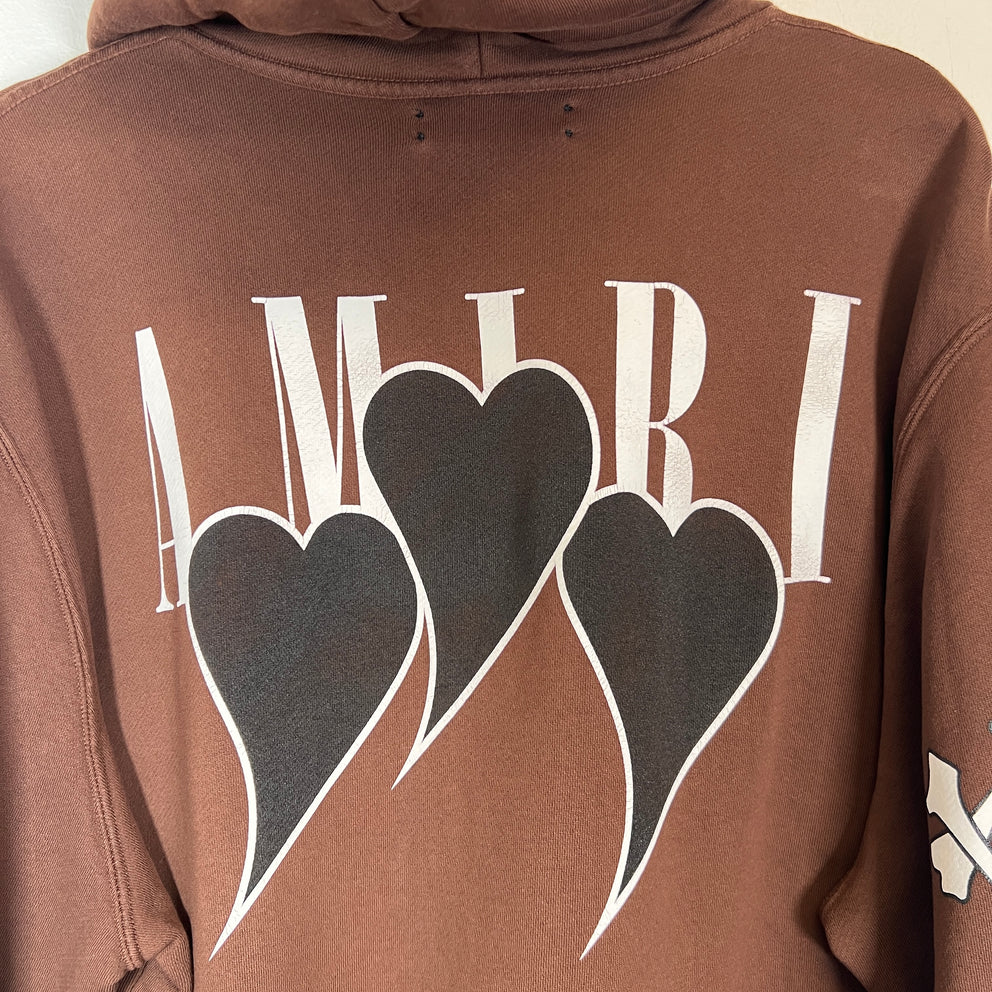 Amiri Brown 3 Hearts Bones Hoodie Size XXL