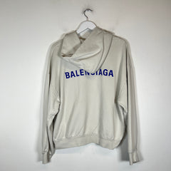 Balenciaga Cream/Blue Back Logo Zip-Up Hoodie Size M