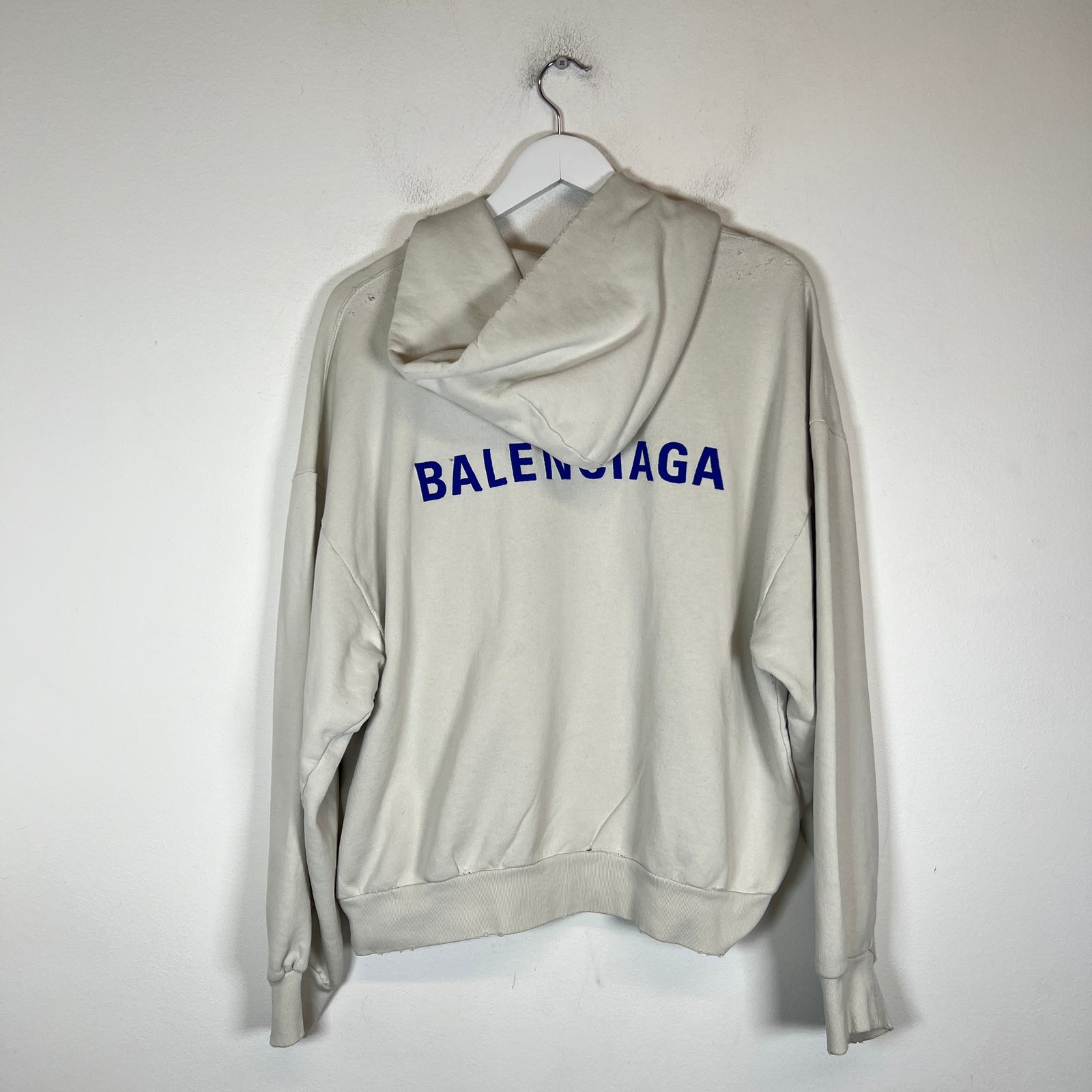 Balenciaga Cream/Blue Back Logo Zip-Up Hoodie Size M