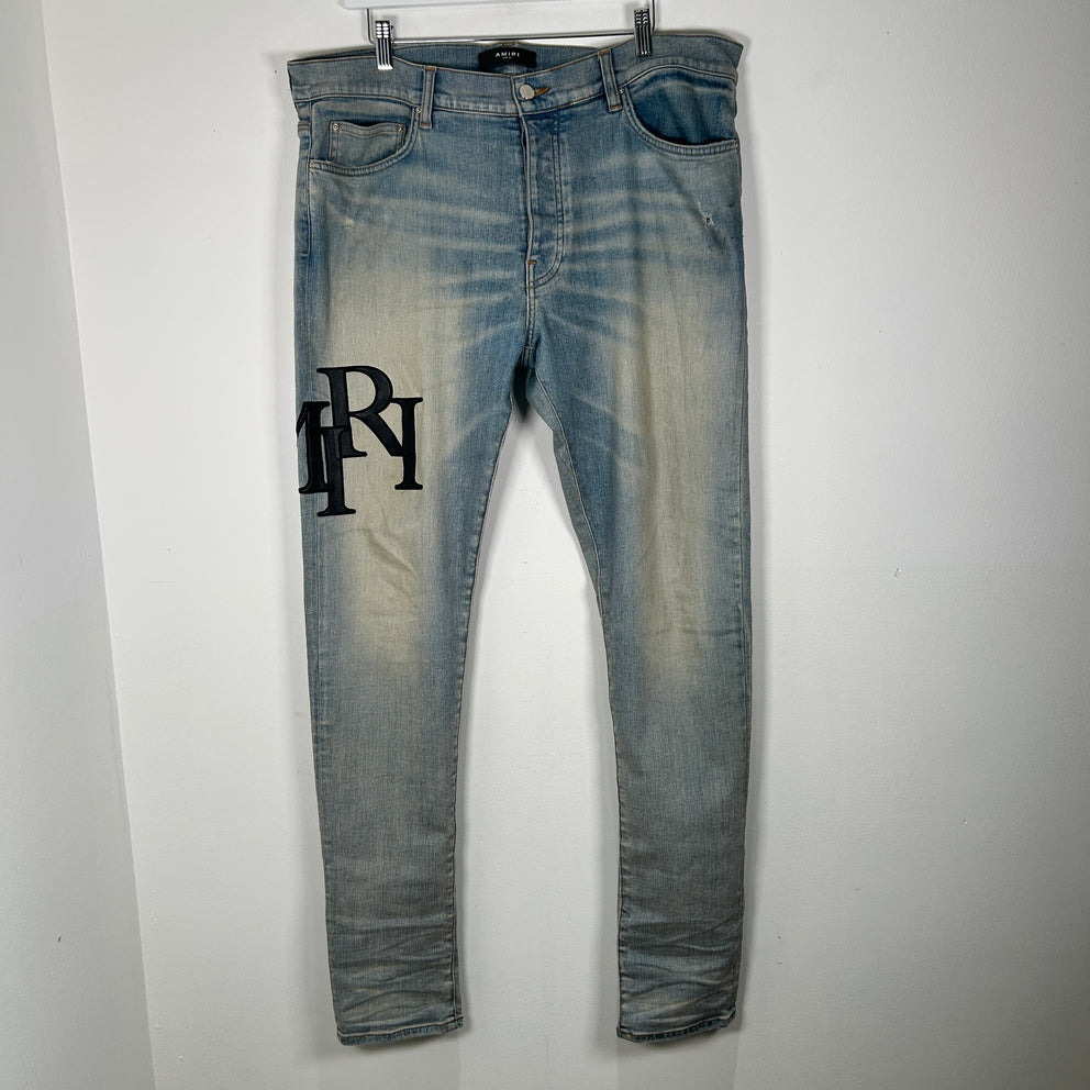 Amiri Thigh Logo Lightwash Jeans Size 36