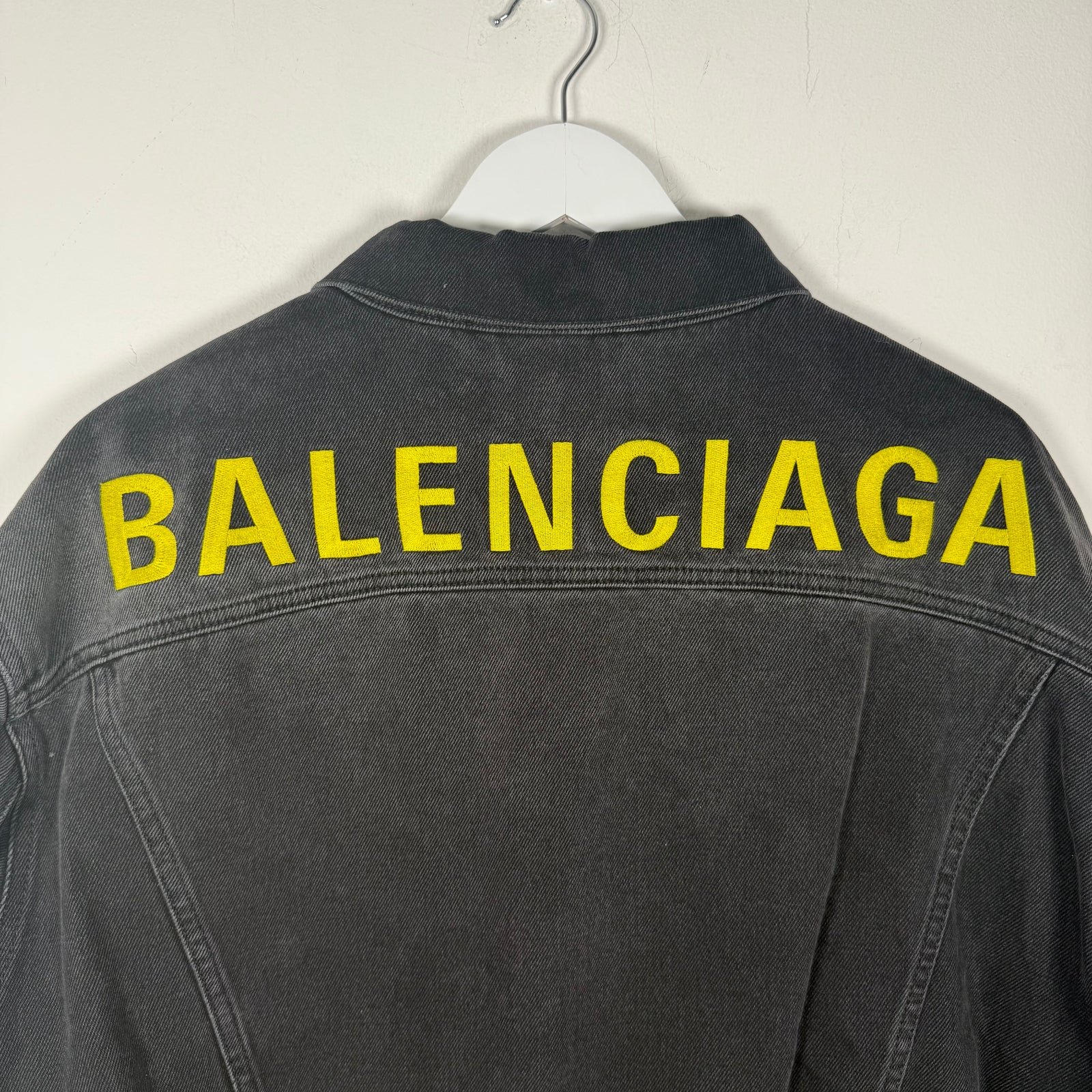 Balenciaga Spell Out Logo Black Jean Jacket Size XL