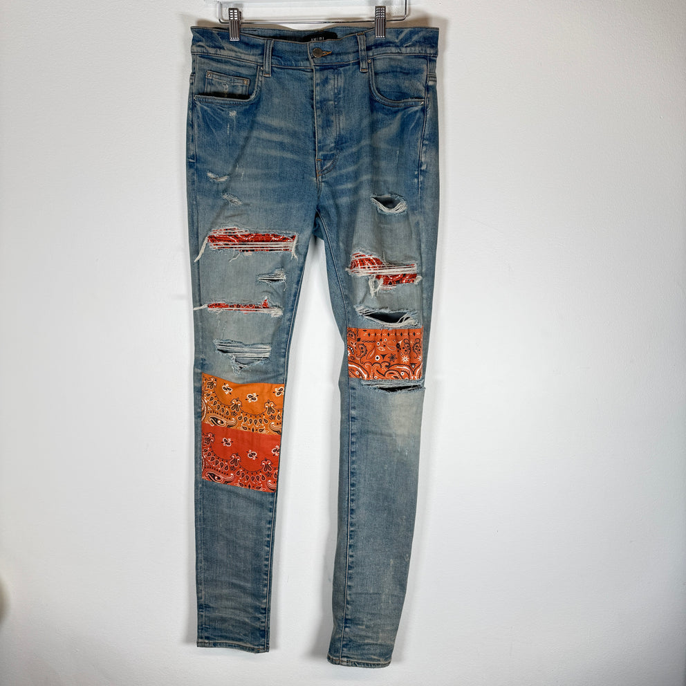 Amiri Orange Art Patch Jeans Size 32