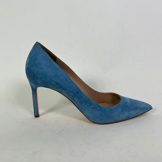 Manolo Blahnik Blue Suede Pointy Toe Pumps Size 39.5