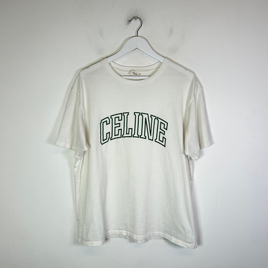 Celine White/Green College Logo T-Shirt Size L