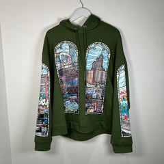 Who Decides War Stained Glass Green Hoodie Size M