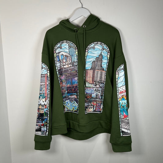 Who Decides War Stained Glass Green Hoodie Size M