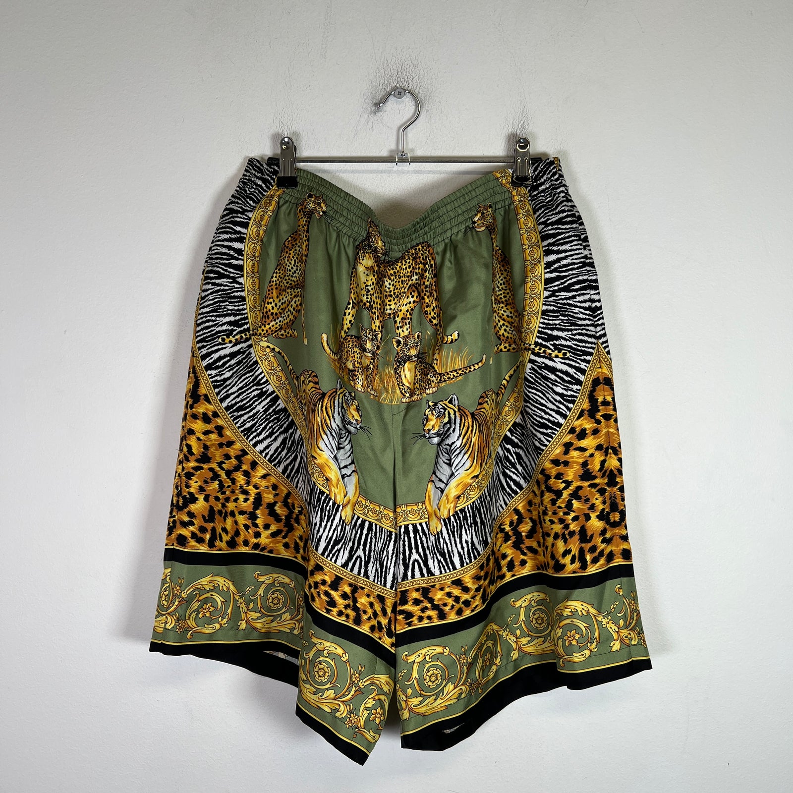 Versace Wild Cats Print Silk Twill Shorts