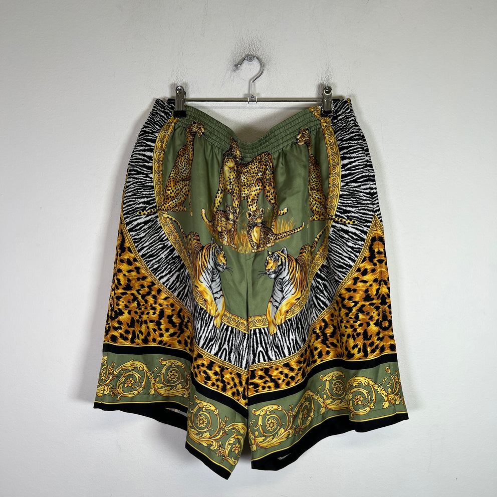 Versace Wild Cats Print Silk Twill Shorts