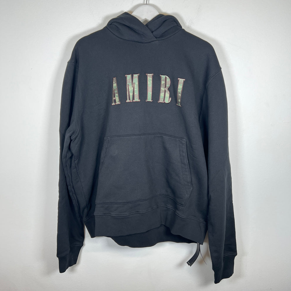 Amiri Black Core Camo Logo Hoodie Size XL