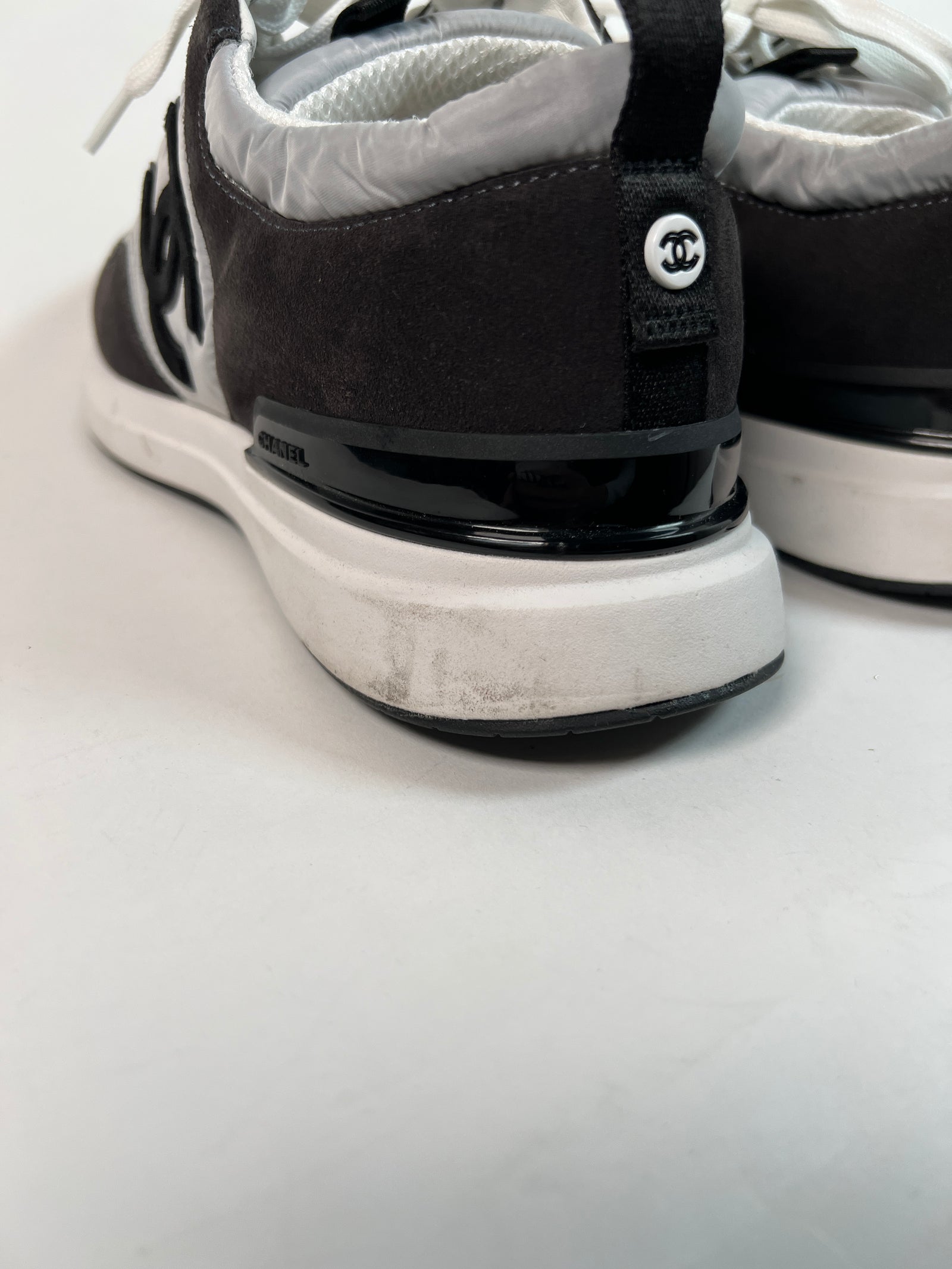 Chanel Dark Grey Suede Calfskin Sneaker Sz 43
