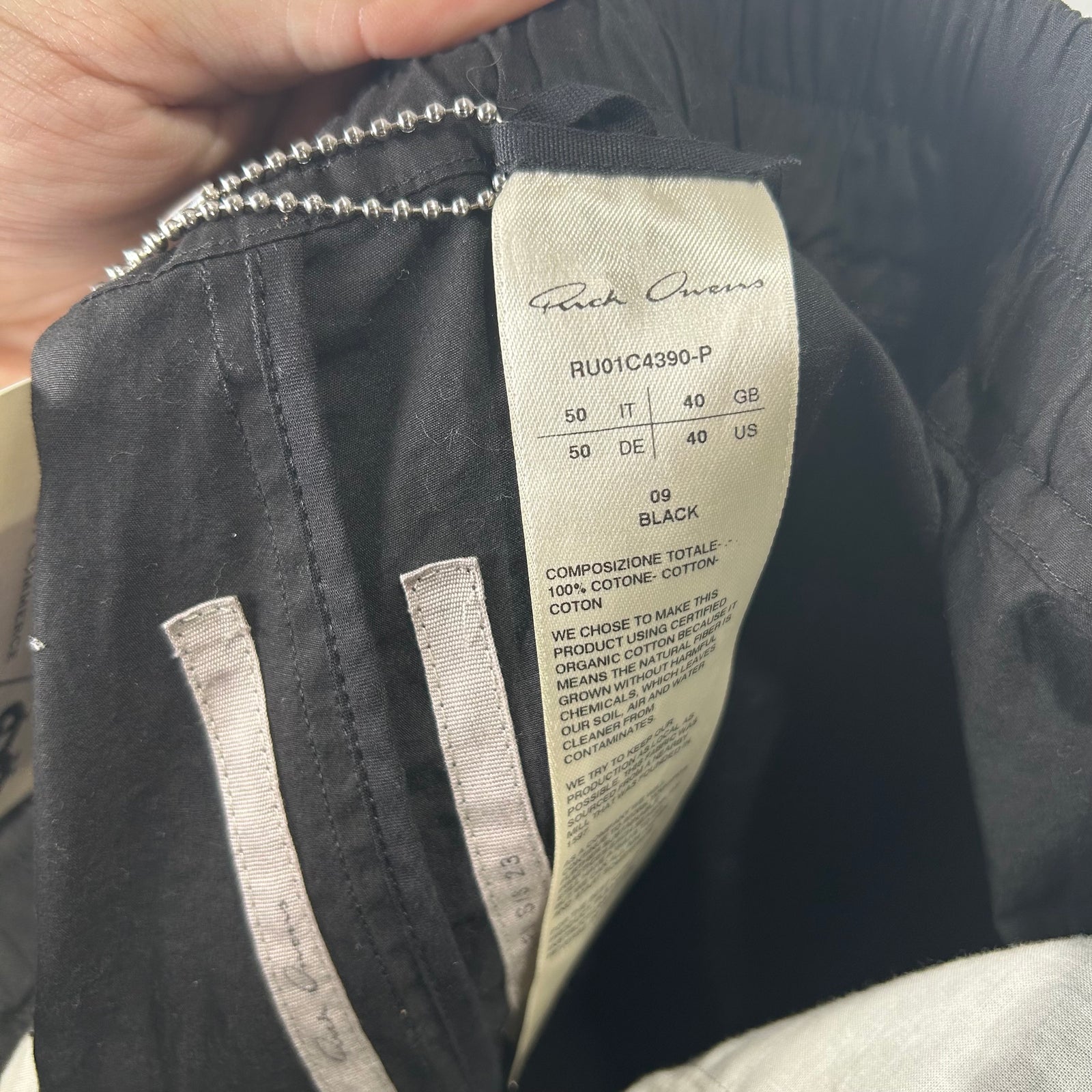 Rick Owens Black Drawstring Cotton Pants Size M