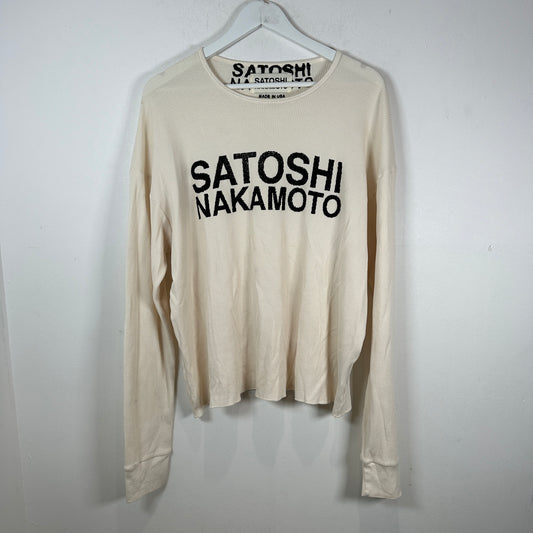 Satoshi Nakamoto Spell Out Logo White Thermal Longsleeve