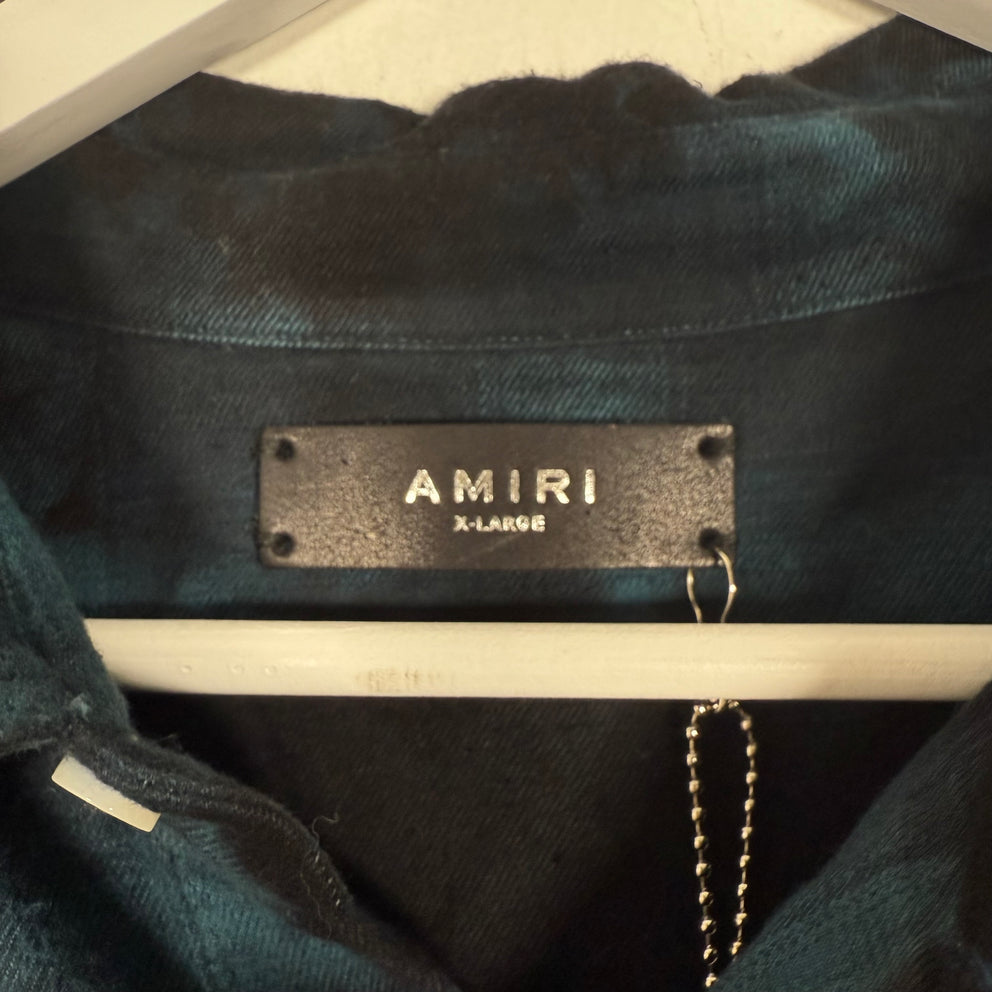 Amiri Black/Blue Tye-Dye Distressed Flannel Size X-Large