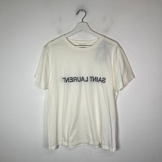 Saint Laurent White Reverse Logo T-Shirt Size L