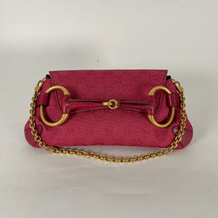 Gucci Guccissima Pink Canvas Horsebit Chain Clutch