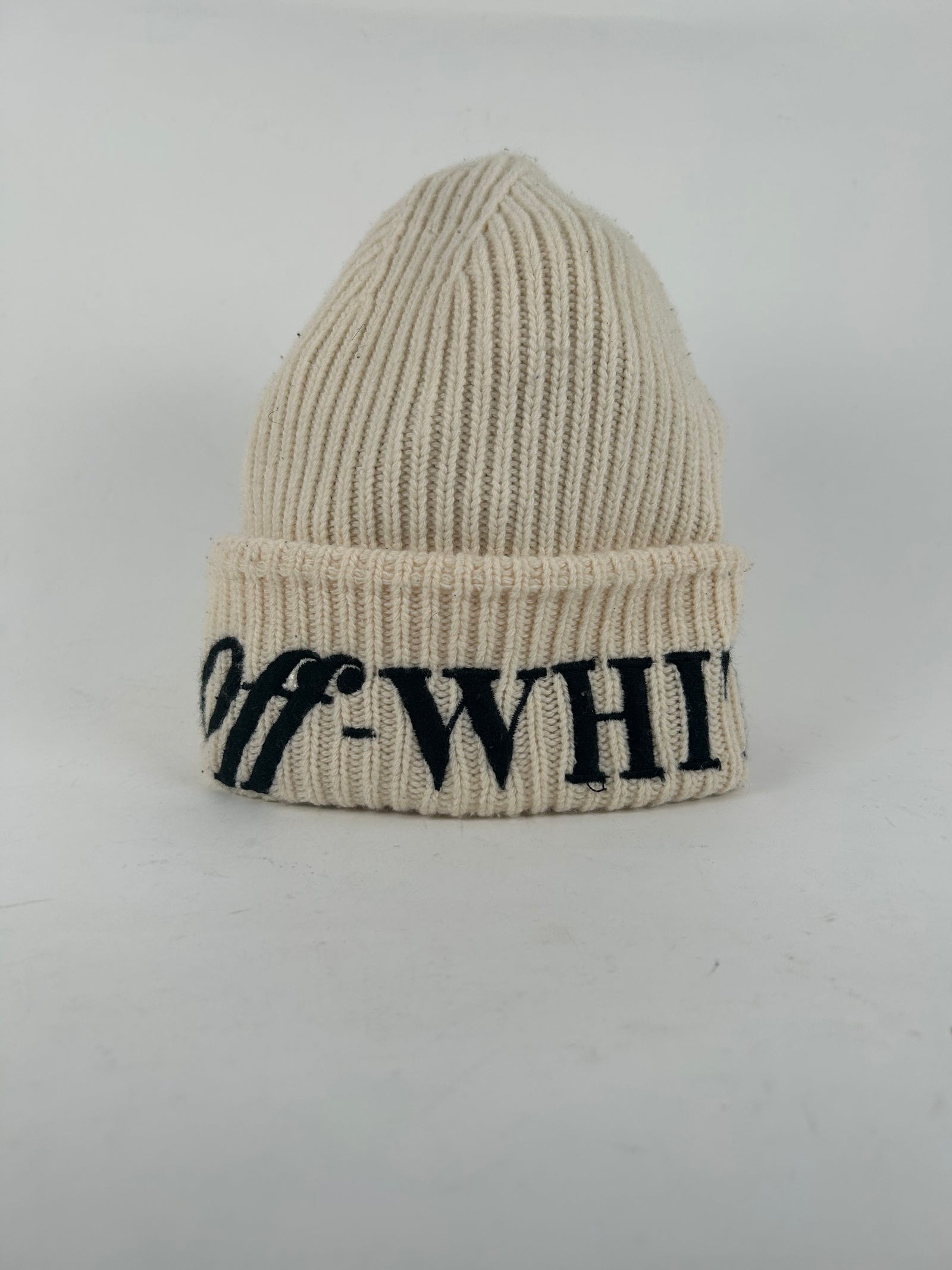Off-White Cream Logo Knit Beanie