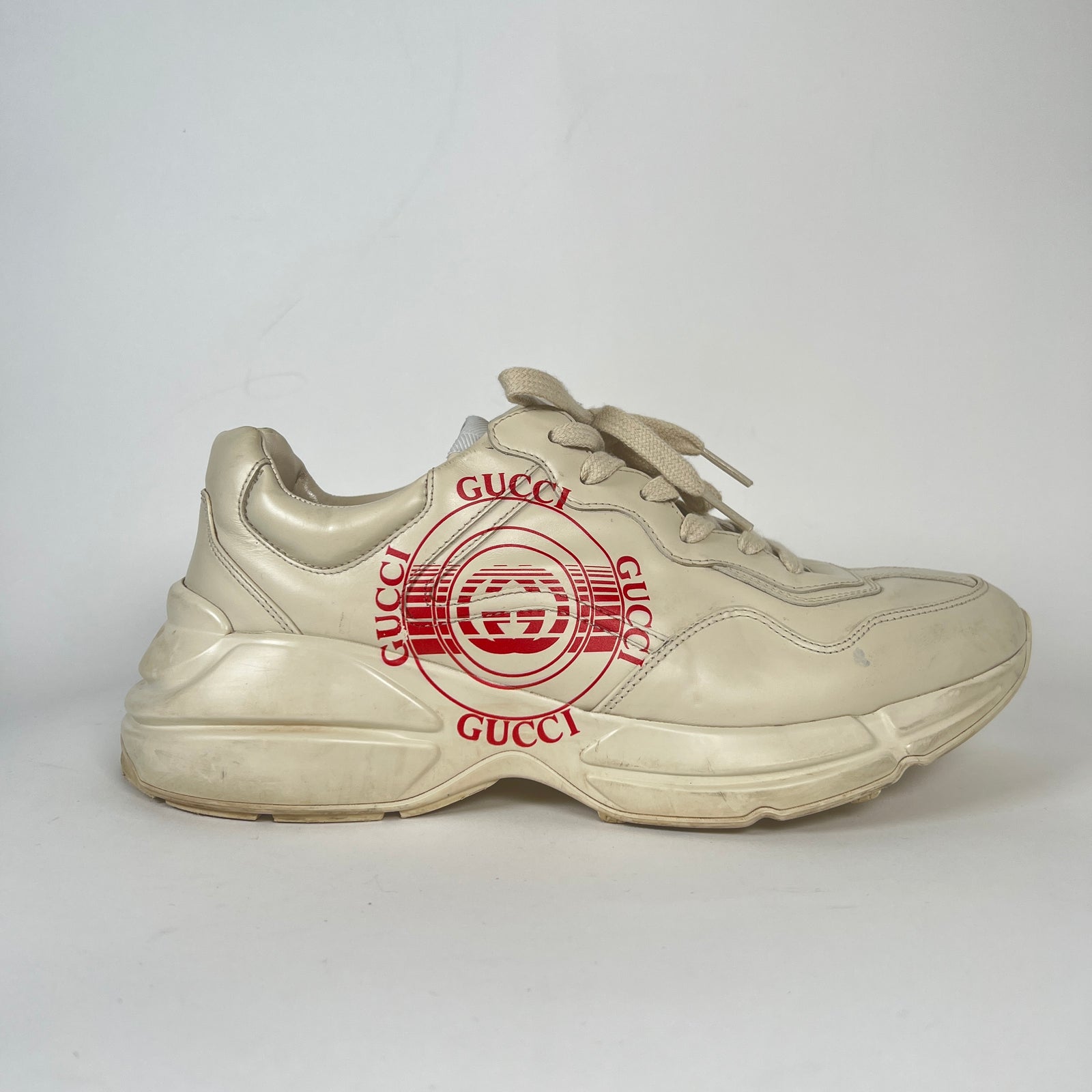 Gucci Cream Disc Print Rhyton Sneakers Size 9.5
