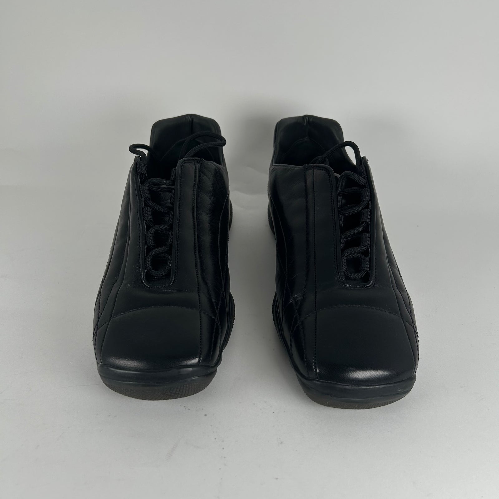 Prada Sport Black Leather Square Toe Trainers Size 9.5