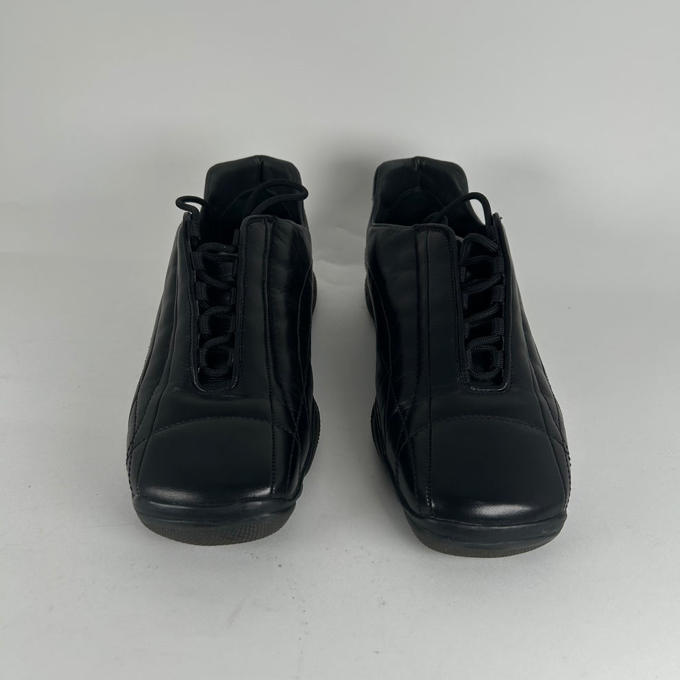 Prada Sport Black Leather Square Toe Trainers Size 9.5