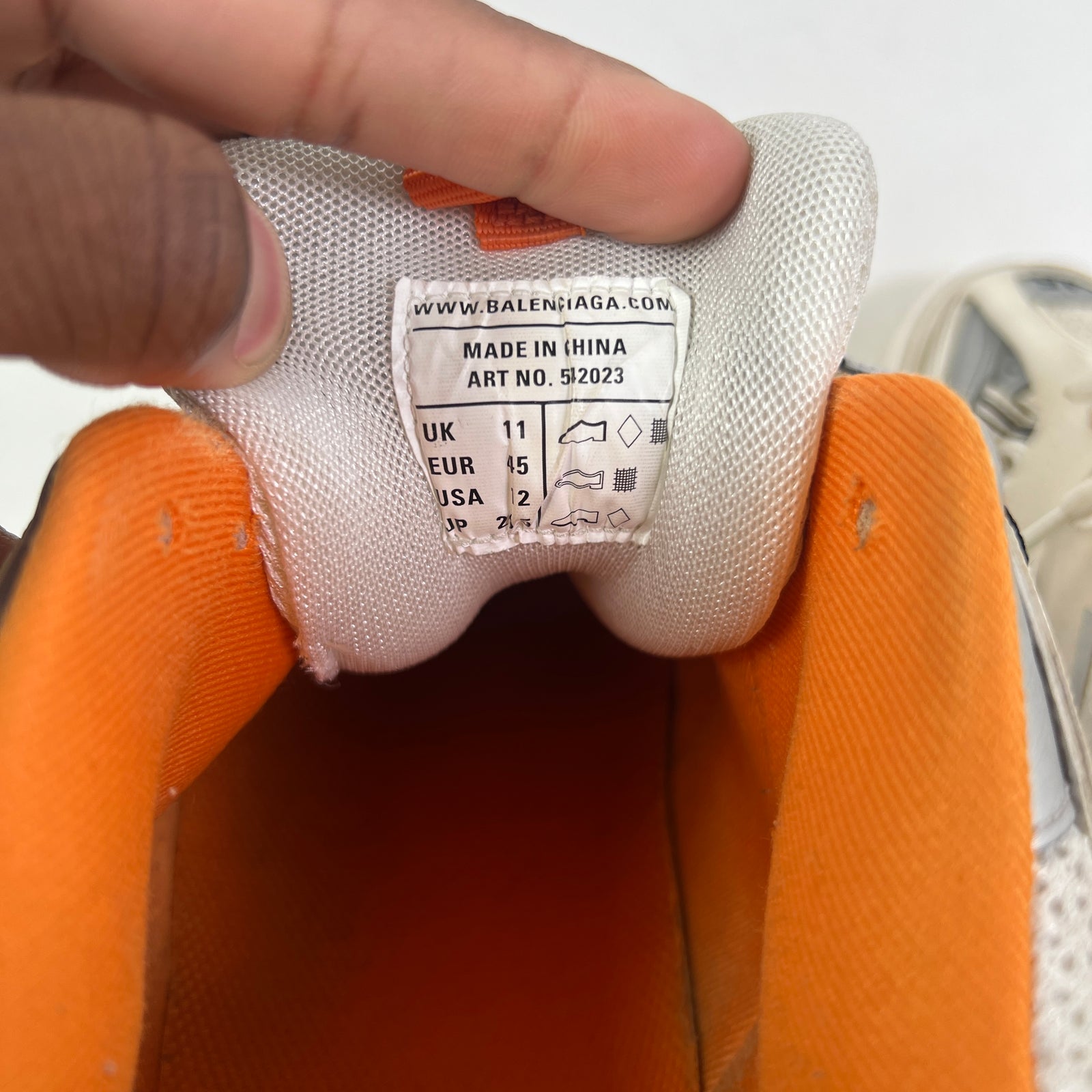 Balenciaga White/Orange Track Sneaker Size 45