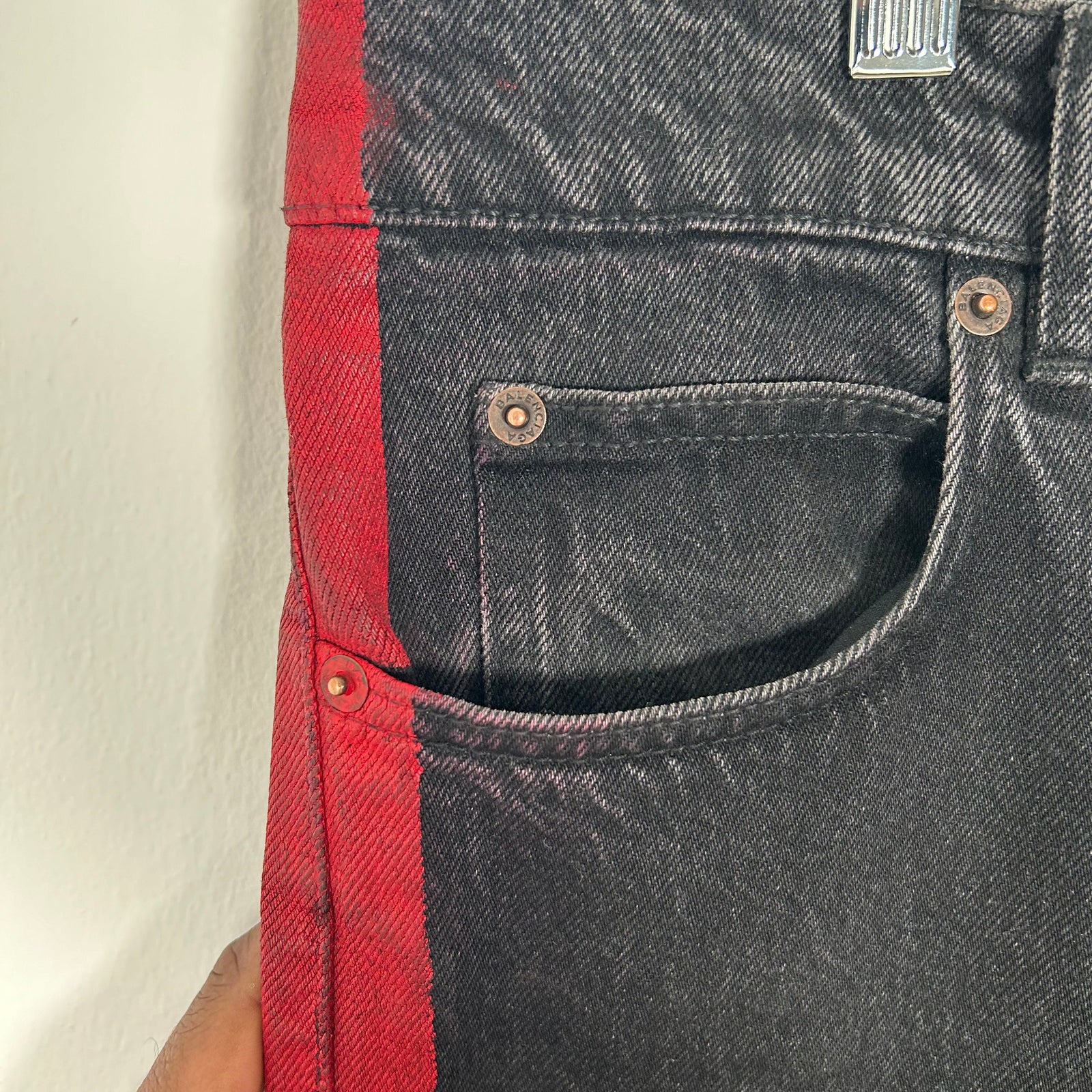 Balenciaga Red Striped Black Jeans Size 34